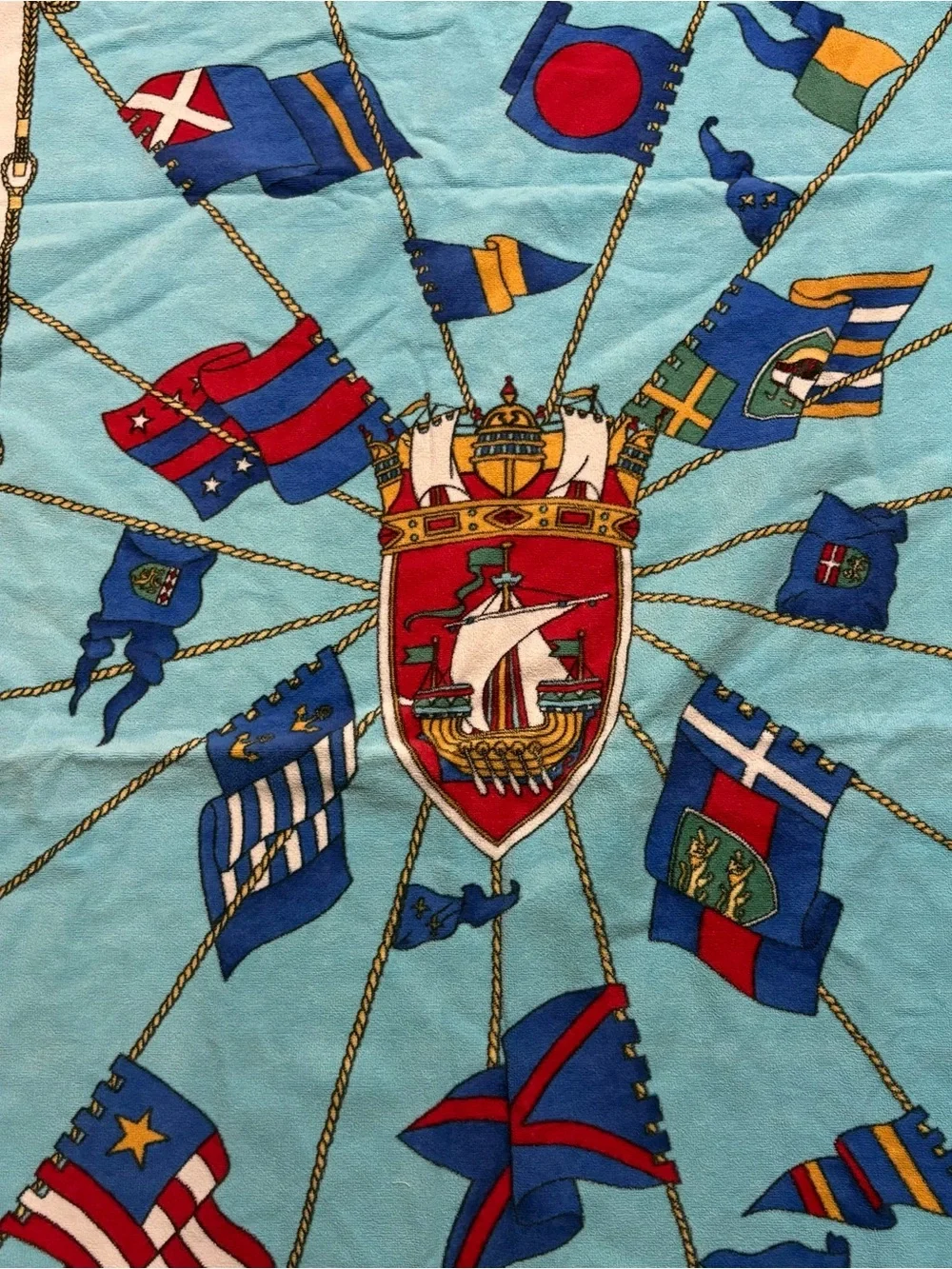 Vintage Wave Zone Pirate Ship Flags Royal Blue Beach Towel